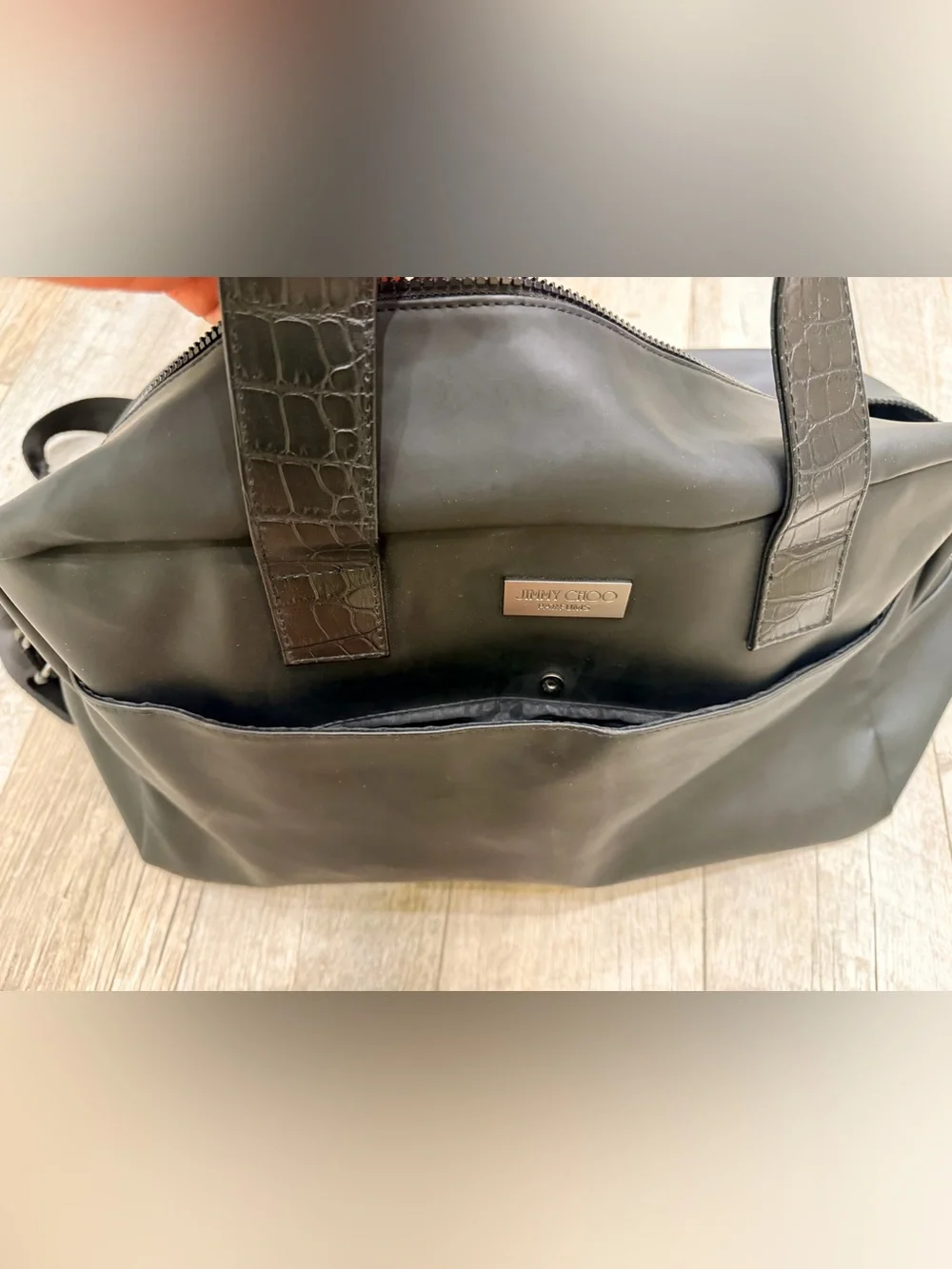 Jimmy Choo Black Men's Briefcase Tote with Croc-Embossed Handles